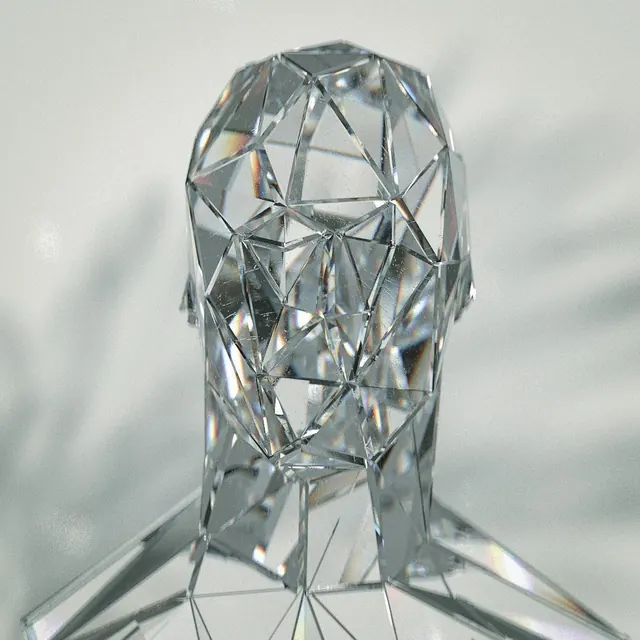 Geometric wireframe head sculpture, 3d-render, geometric, monochrome