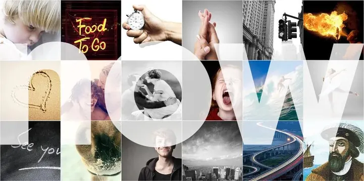 Circular collage mosaic with mixed imagery, collage, editorial, warm