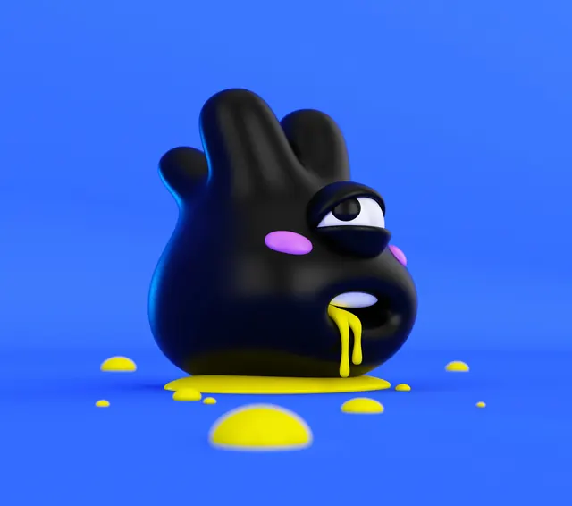 Expressive 3D character on blue background, 3d-render, playful, vibrant