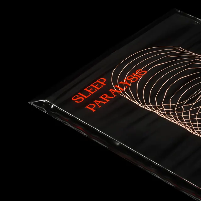 Neon "Sleep Parallel" wireframe design, dark-mode, neo-brutalist, dark