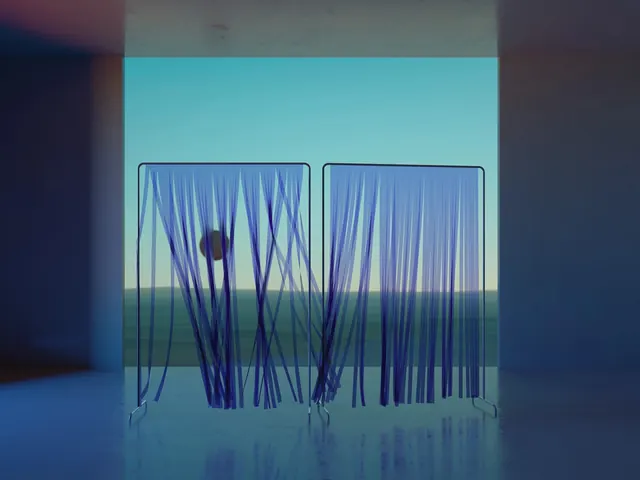 Abstract linear installation with landscape view, abstract, technical, cool