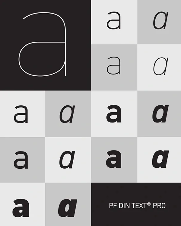 PF DIN Text typeface grid variation study, minimal, technical, dark