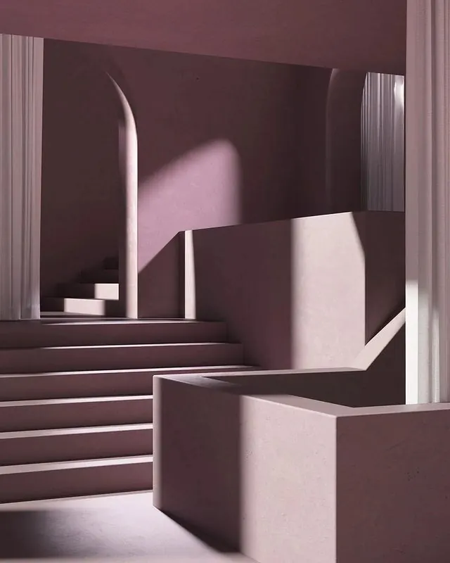 Minimalist geometric architecture render, 3d-render, minimal, monochrome
