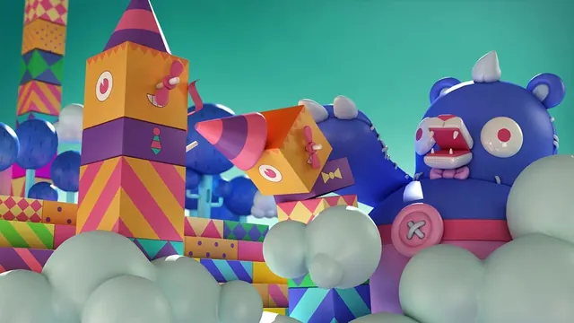 3D playful character toys arrangement, 3d-render, playful, vibrant