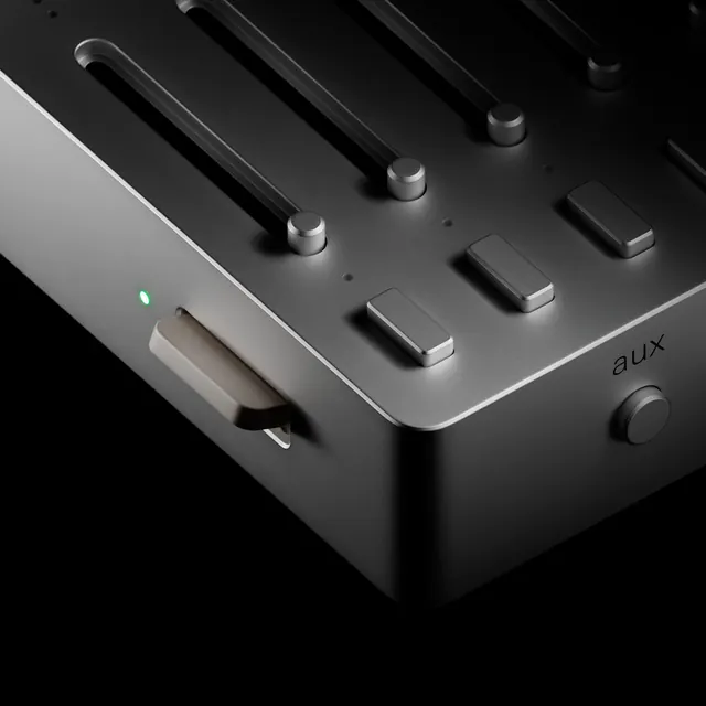 Teenage Engineering TX-6 mixer product visualization, 3d-render, technical, dark