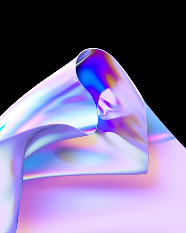 Iridescent 3D abstract form, 3d-render, gradient-heavy, dark