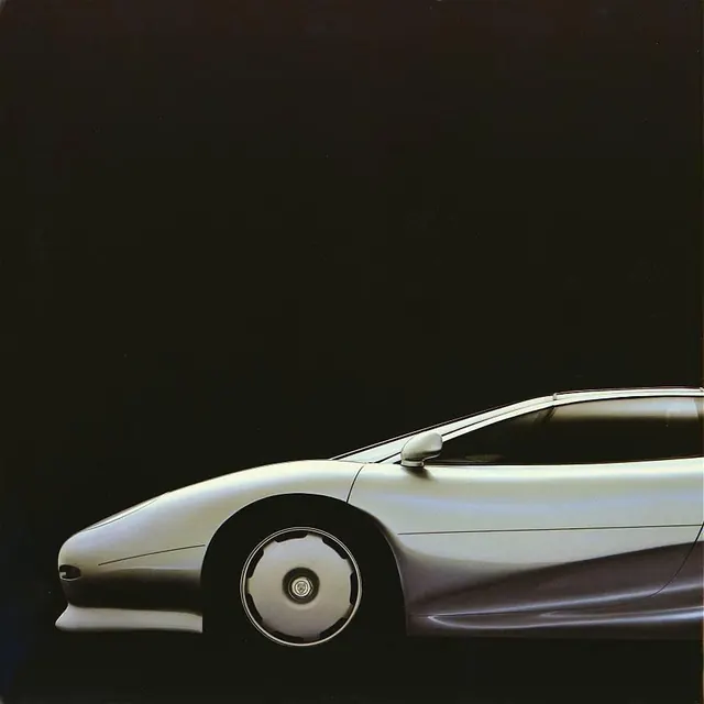 Concept car profile photograph, 3d-render, technical, monochrome