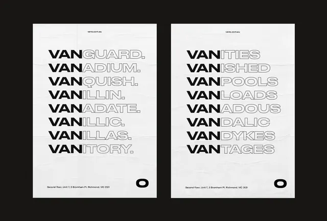 VAN O typography spreads, minimal, swiss, monochrome