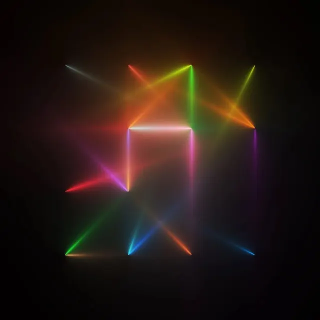 Neon geometric cube light installation art, 3d-render, neon, neon
