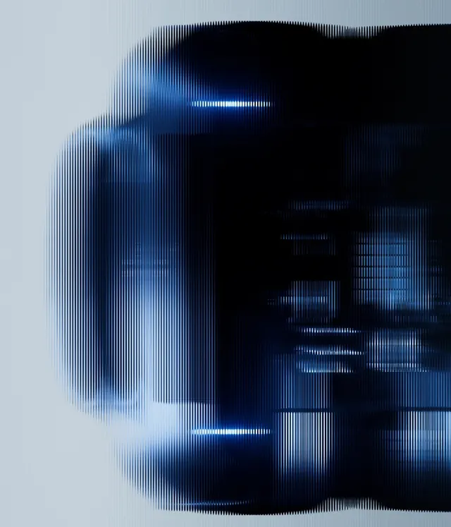 Digital glitch portrait with scan lines, abstract, technical, cool