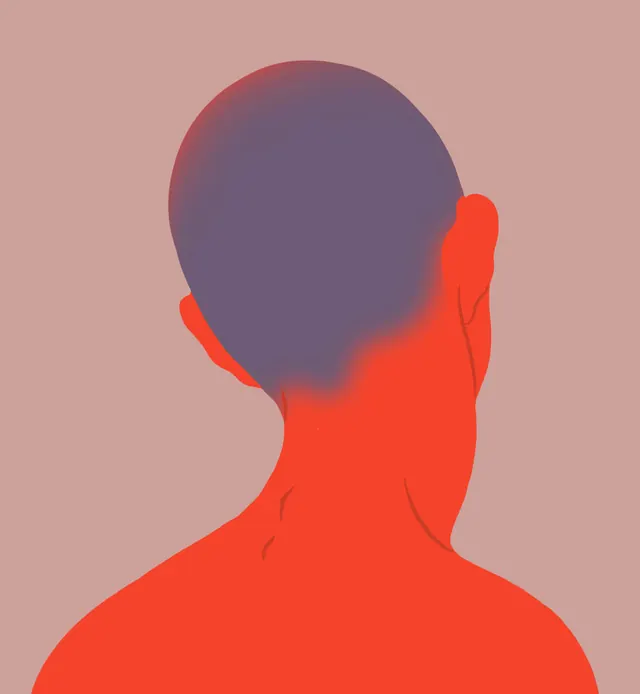 Red Back-View Head Illustration, illustrated, flat, vibrant