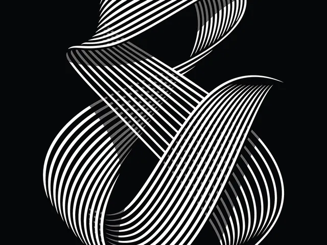 Ribbon-line ampersand illustration, minimal, line-art, dark