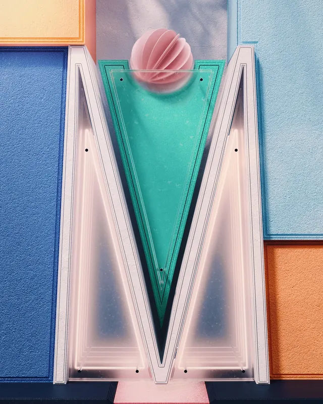Playful letter form design with pastel geometry, playful, geometric, pastel