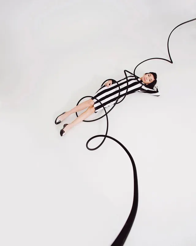 Person in striped dress with ribbon illustration, illustrated, playful, light