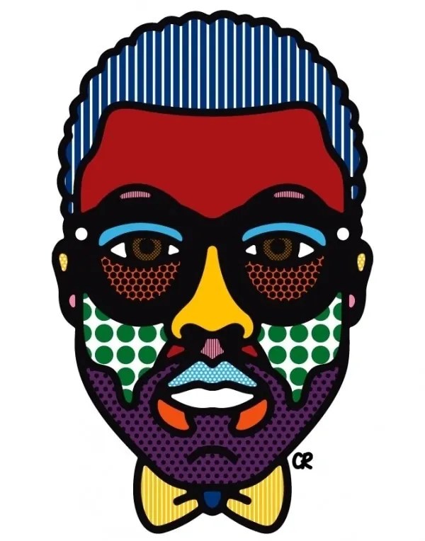 Pop art portrait with rainbow pattern fill, illustrated, pop-art, vibrant