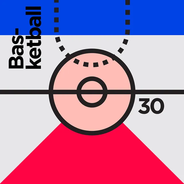Minimalist basketball and tennis sports graphic, minimal, geometric, high-contrast