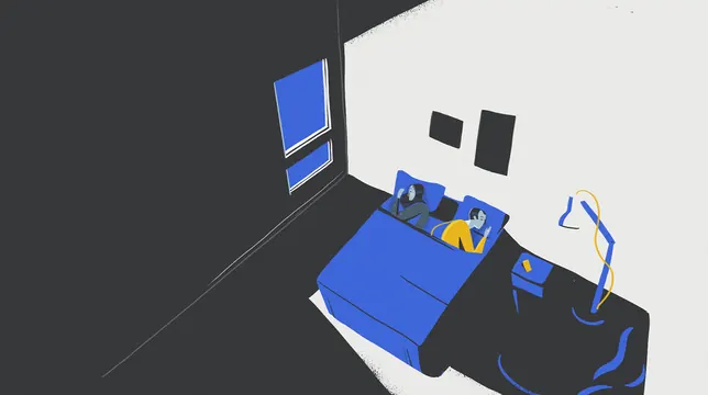 Minimalist Bedroom Illustration, flat, minimal, high-contrast