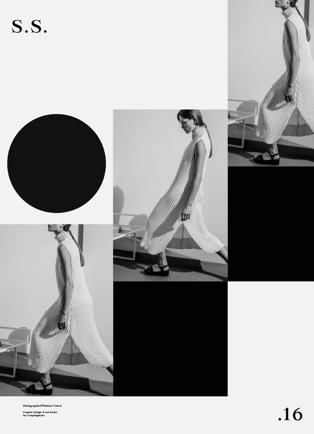 Editorial collage with geometric shapes and repeated photography, editorial, geometric, monochrome