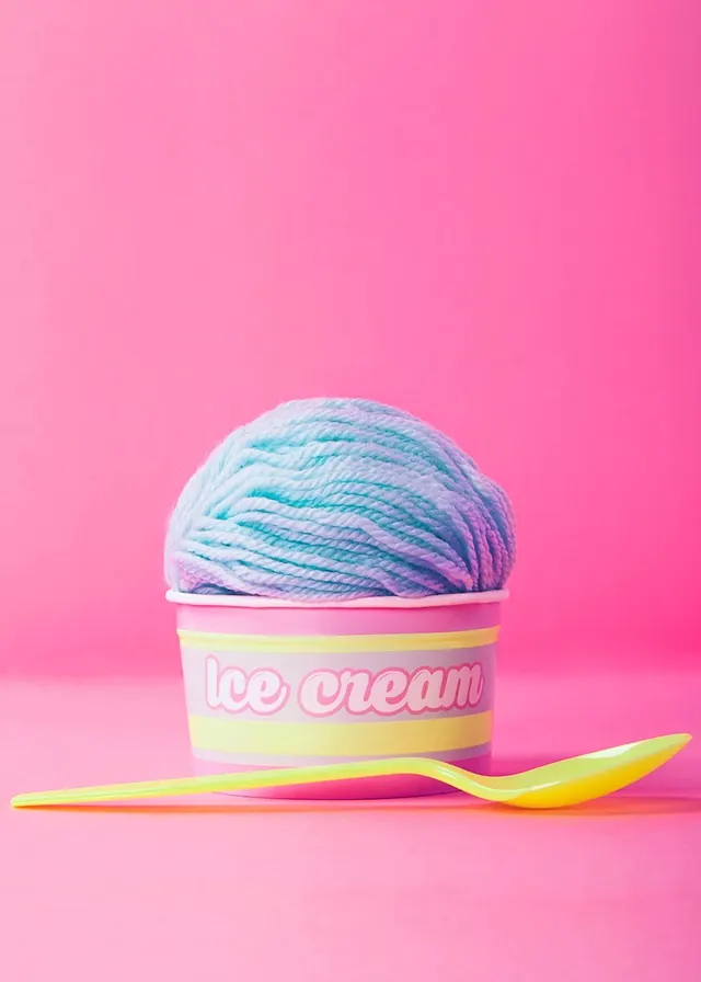 Pink and Blue Ice Cream Illustration, playful, flat, vibrant