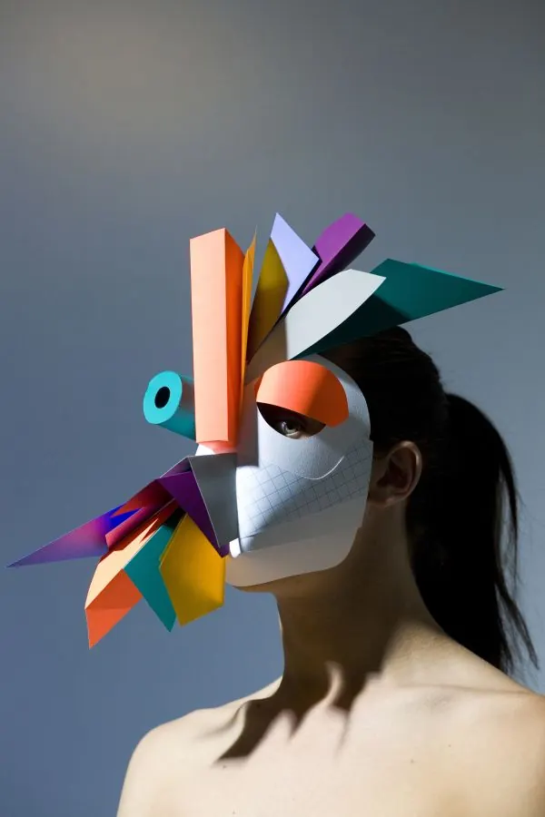 Abstract Geometric Mask Portrait, abstract, geometric, vibrant