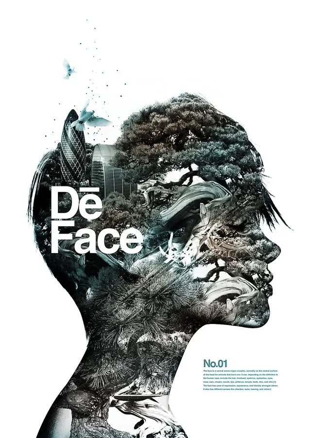 DeFace Portrait Illustration, brutalist, abstract, monochrome