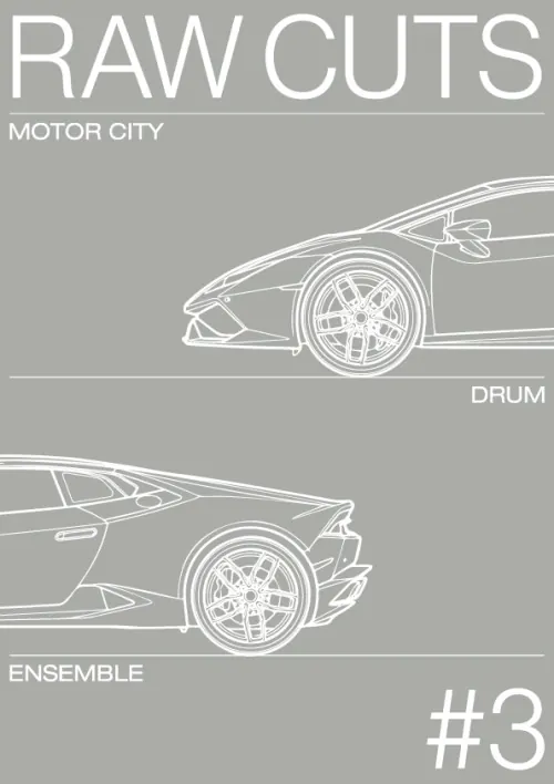 Raw Cuts car illustration poster, minimal, geometric, muted