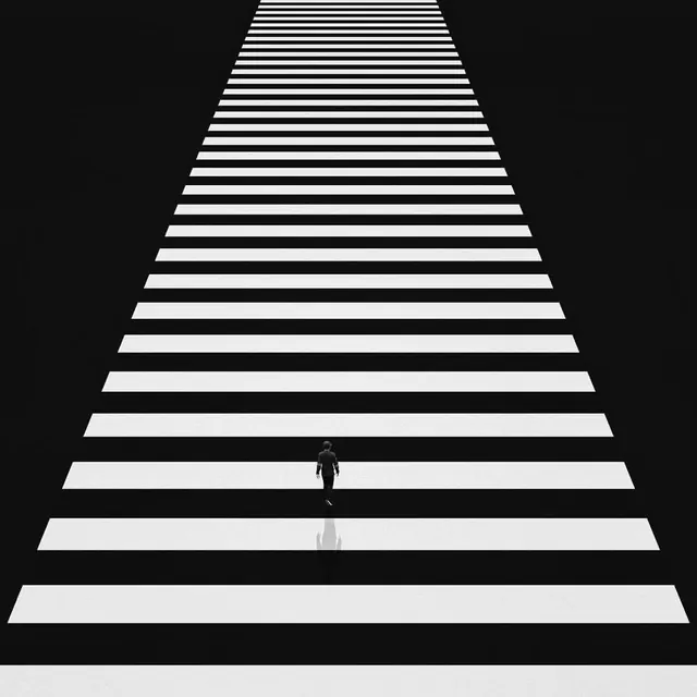 Crosswalk Perspective Illustration, minimal, geometric, monochrome