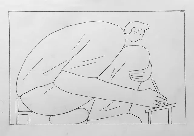 Line Art Illustration of Person Writing