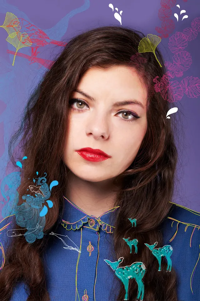 Illustrated Portrait with Abstract Graphics, playful, illustrated, vibrant