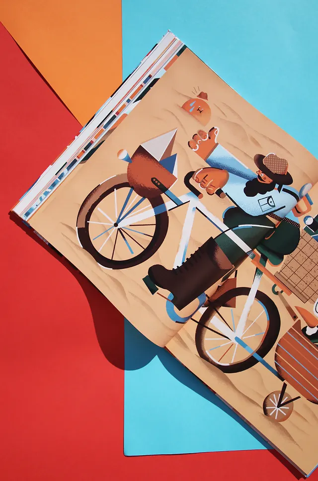 Illustrated Bicycle Graphic, playful, flat, vibrant
