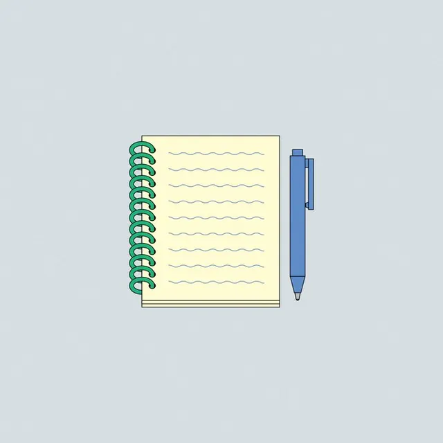 Line-art spiral notebook and pen, minimal, line-art, light