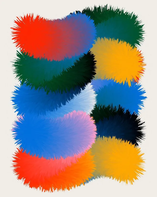 Fuzzy gradient bean shapes, illustrated, 3d-render, light