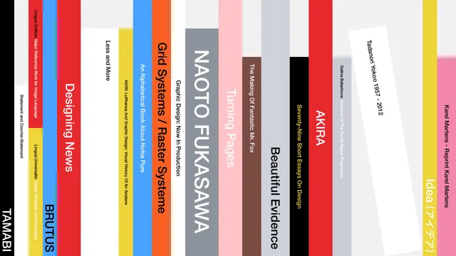 Design book spine row, swiss, flat, vibrant