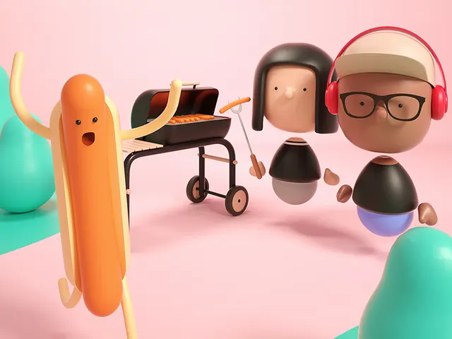 Playful 3D barbecue illustration, playful, 3d-render, pastel