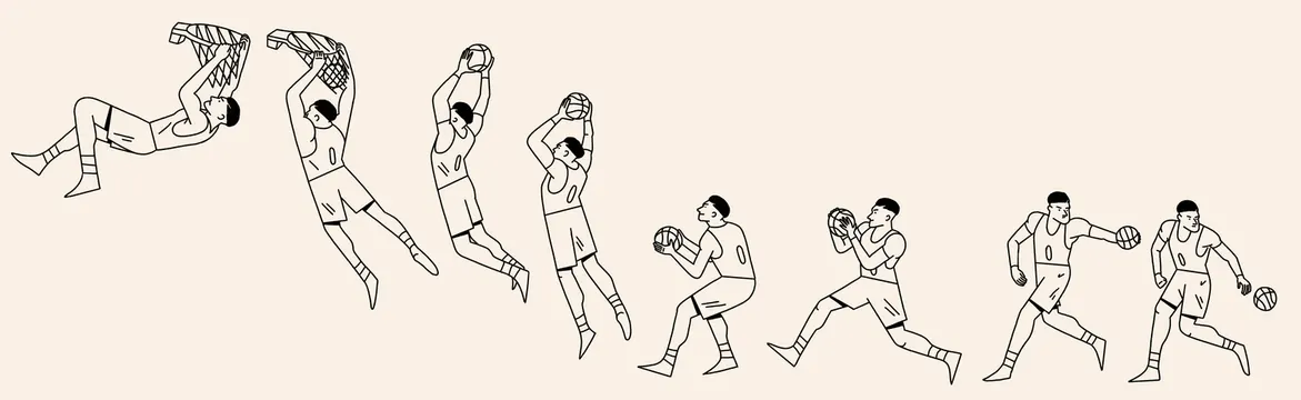 Line-art human figures in motion