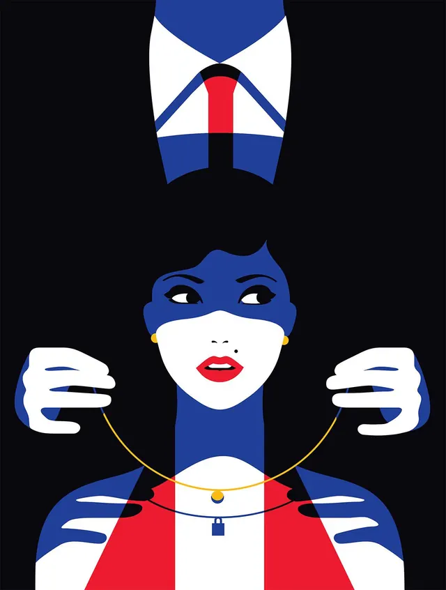 Stylized woman with necklace illustration, minimal, illustrated, vibrant
