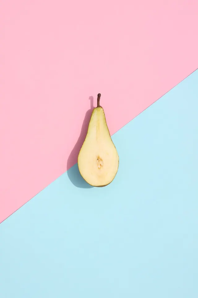 Pear Illustration on Split Background, minimal, flat, vibrant