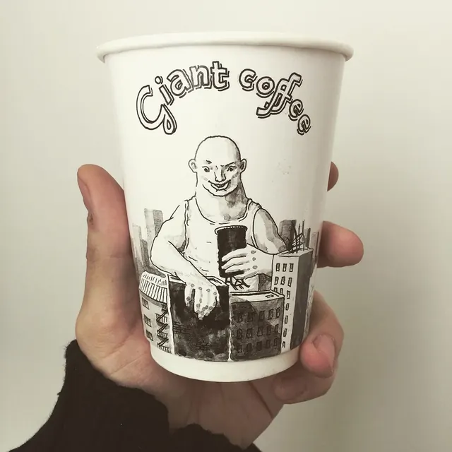 Giant coffee illustrated paper cup, minimal, illustrated, light