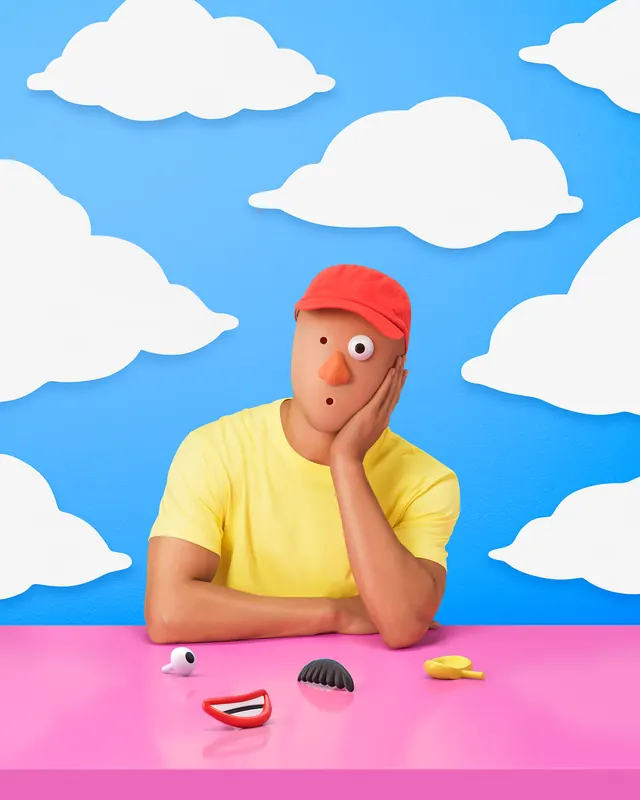 Cartoon Character Illustration, 3d-render, playful, vibrant