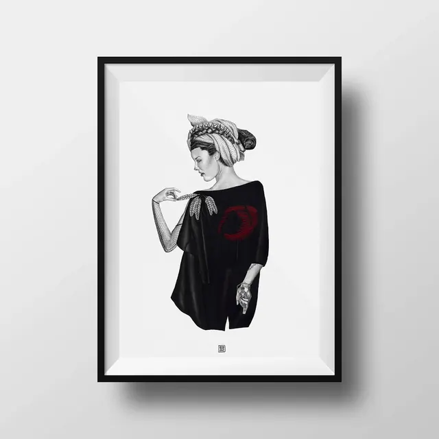 Fashion Illustration Portrait, minimal, line-art, monochrome