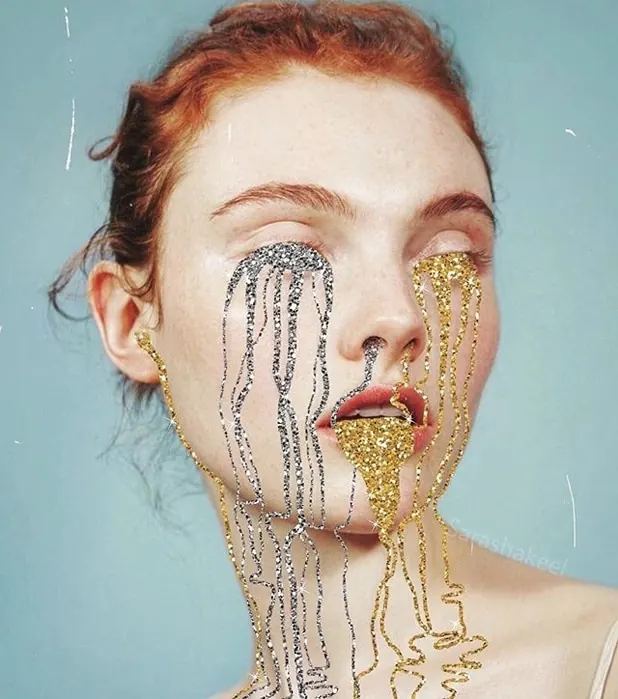 Abstract Portrait with Drip Graphics, abstract, maximalist, light