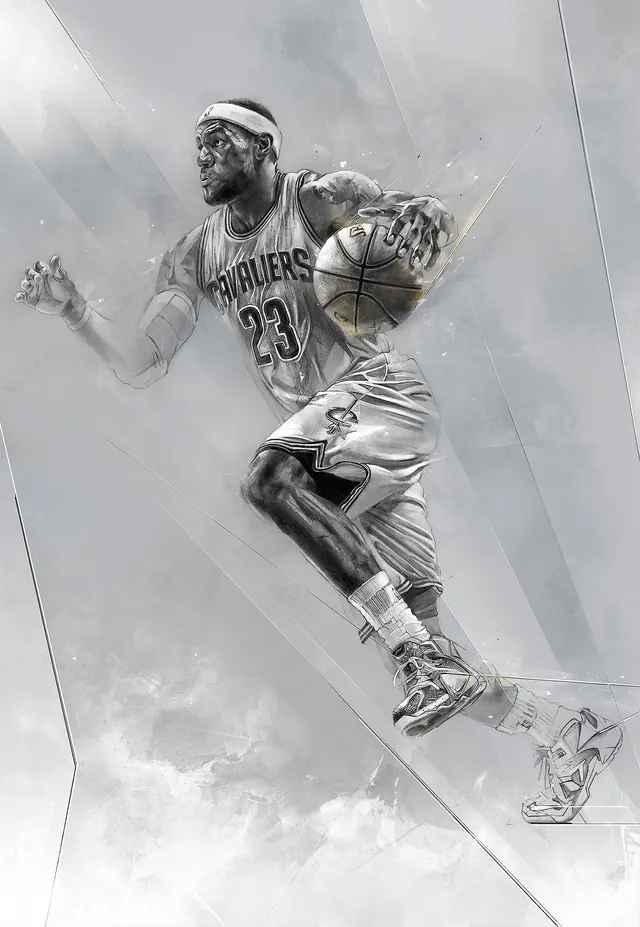 Basketball Action Illustration, minimal, brutalist, monochrome