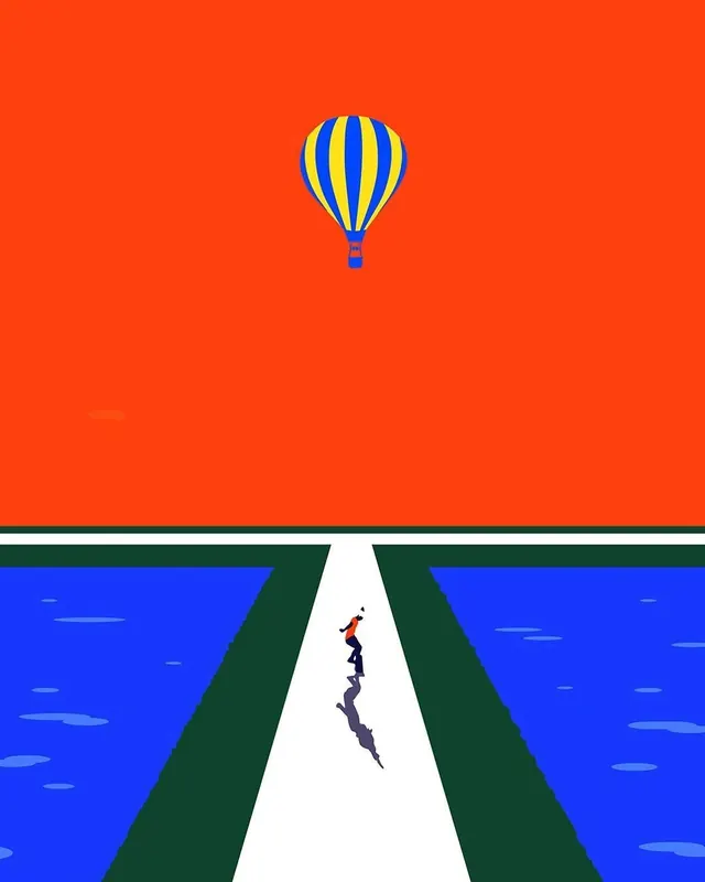 Hot Air Balloon Illustration, flat, geometric, vibrant