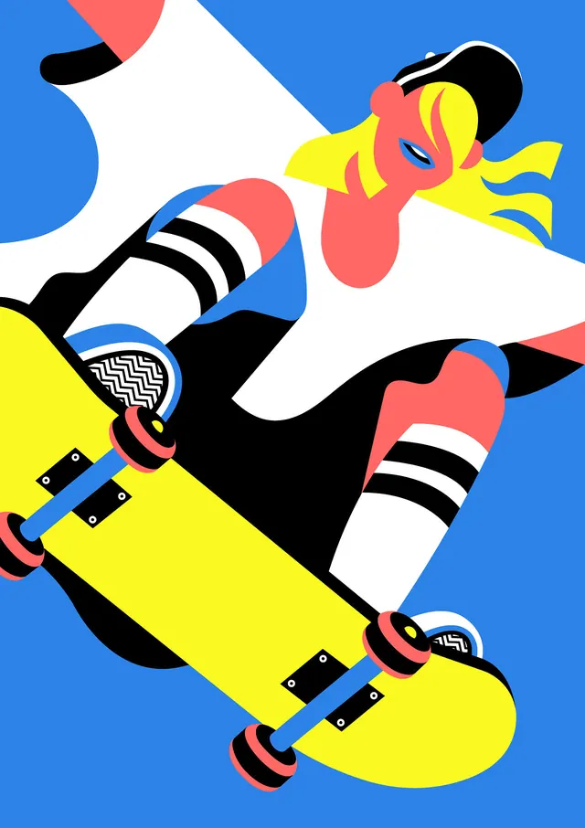 Skater Illustration, playful, flat, vibrant