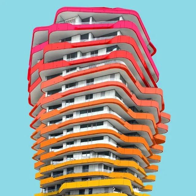 Stacked Architectural Illustration, geometric, abstract, vibrant
