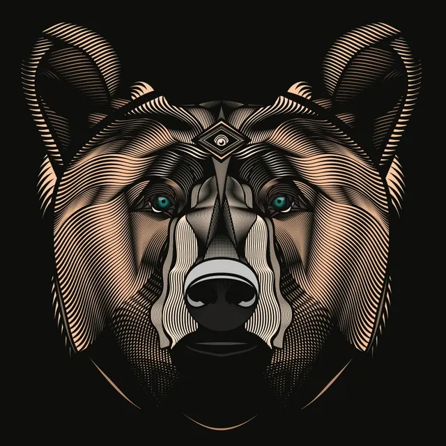 Stylized Bear Illustration, line-art, geometric, dark