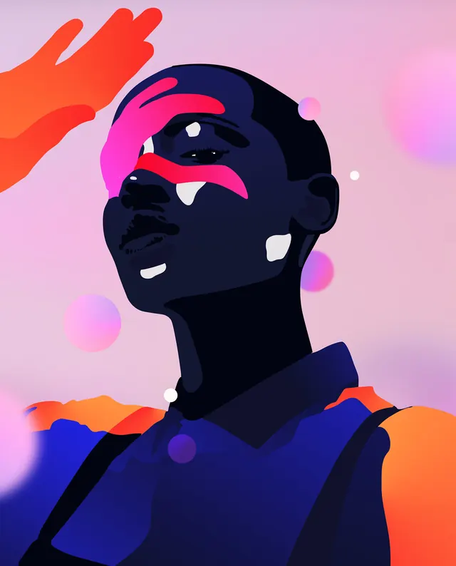 Stylized Portrait Illustration, abstract, flat, vibrant