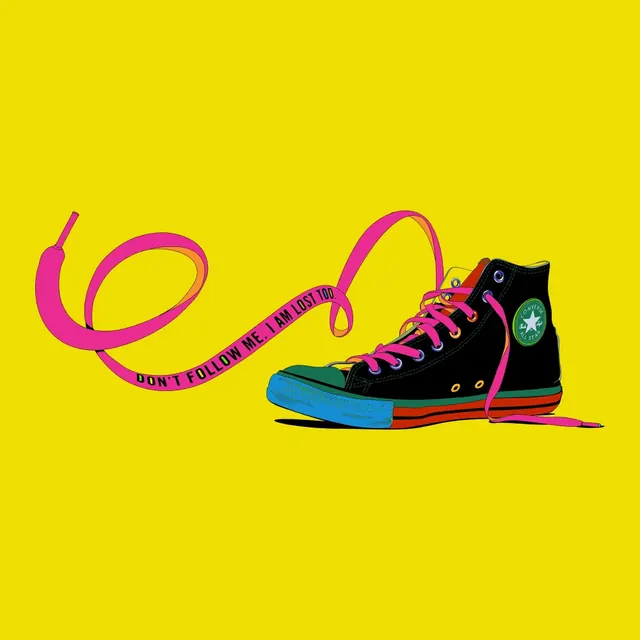 Pink Ribbon and Sneaker Graphic, playful, flat, vibrant