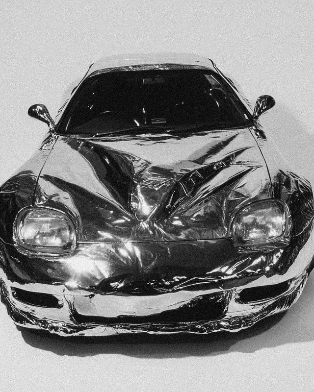 Chrome Sports Car Illustration, minimal, abstract, monochrome