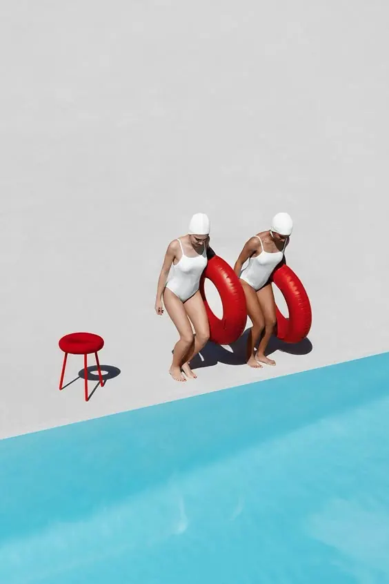 Minimalist Poolside Illustration, minimal, flat, high-contrast
